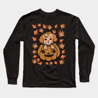 Shih Tzu puppy in Pumpkin autumn leaves pattern Long Sleeve T-Shirt